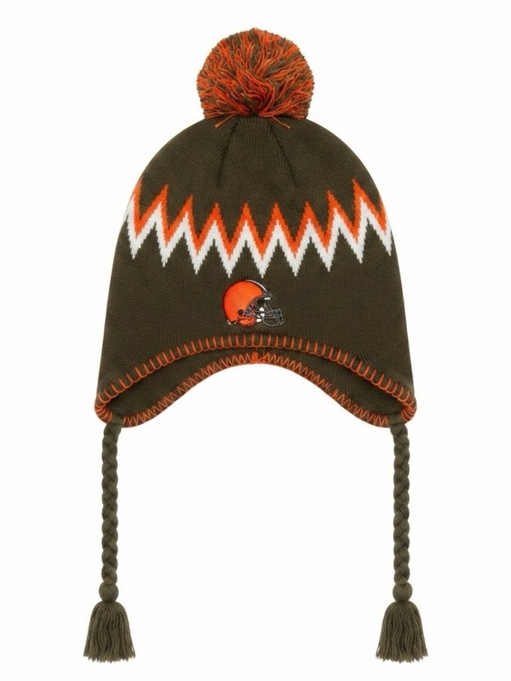Cleveland Browns NFL Team Apparel Trapper Hat Pom Ear Flap Tassel Knit Beanie